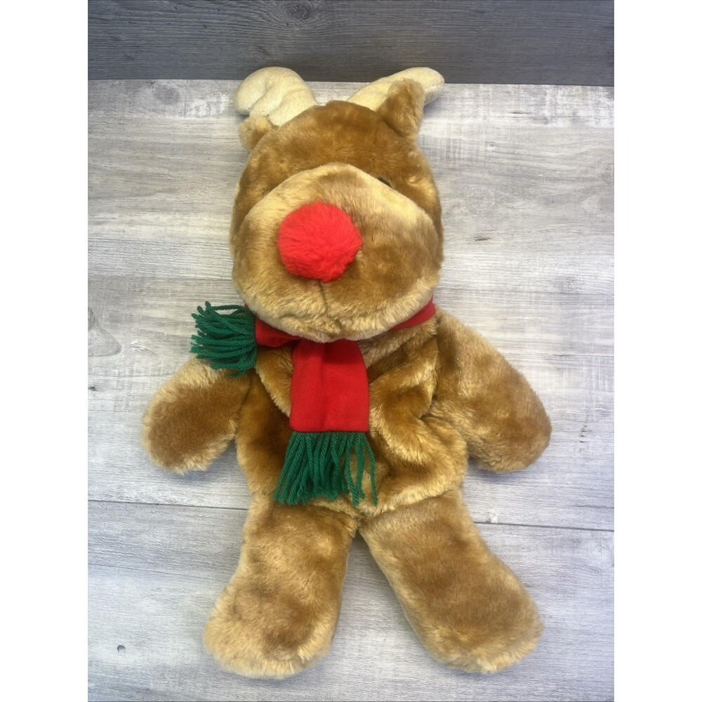 Fairview Reindeer Scarf 3D Plush Christmas Stocking Pouch Vintage 80s
